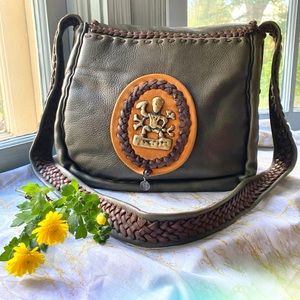 Handmade Green Leather Masterwork Bag by John Binzley Sterling Silver Turquoise